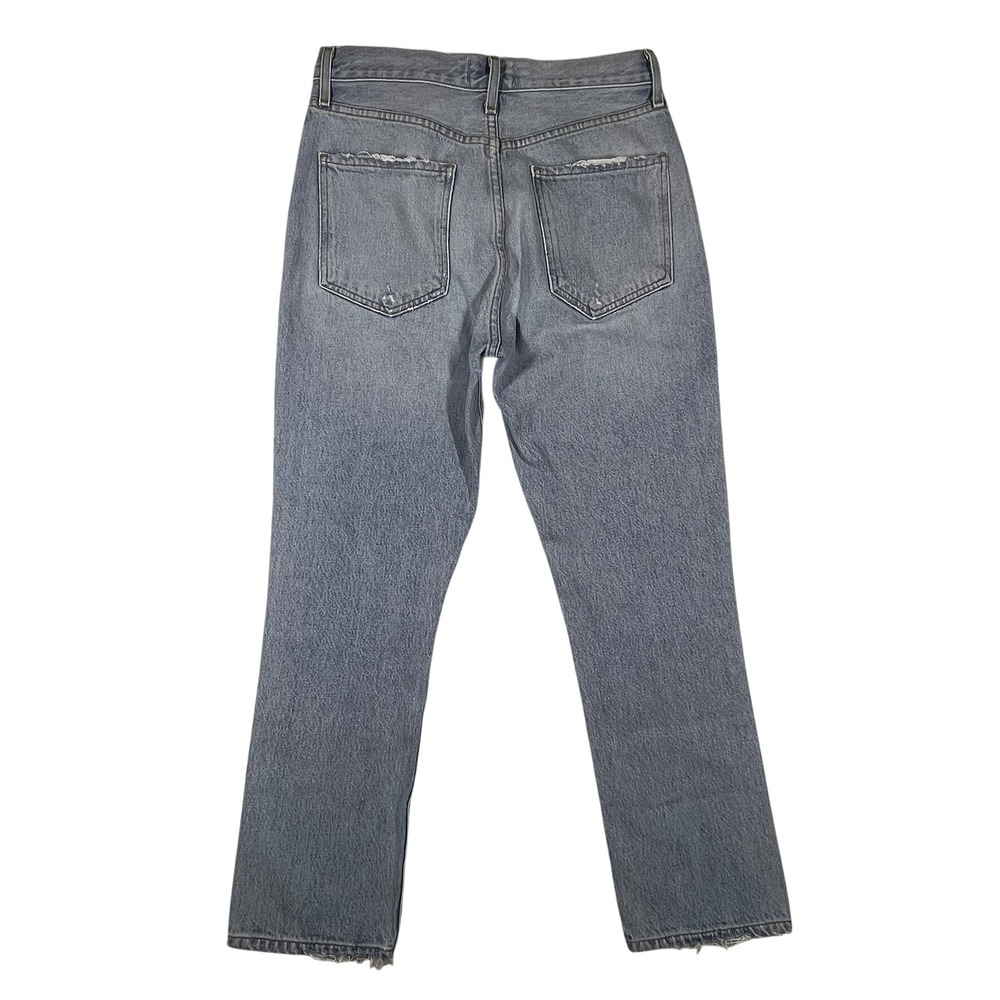 Agolde High Rise Crop Jeans 27 (Fits 28x26) Light Wash Distressed Button Fly - Picture 3 of 16